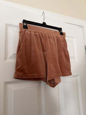 Iris Women's Velour Lounge Shorts in Rust Orange Size S